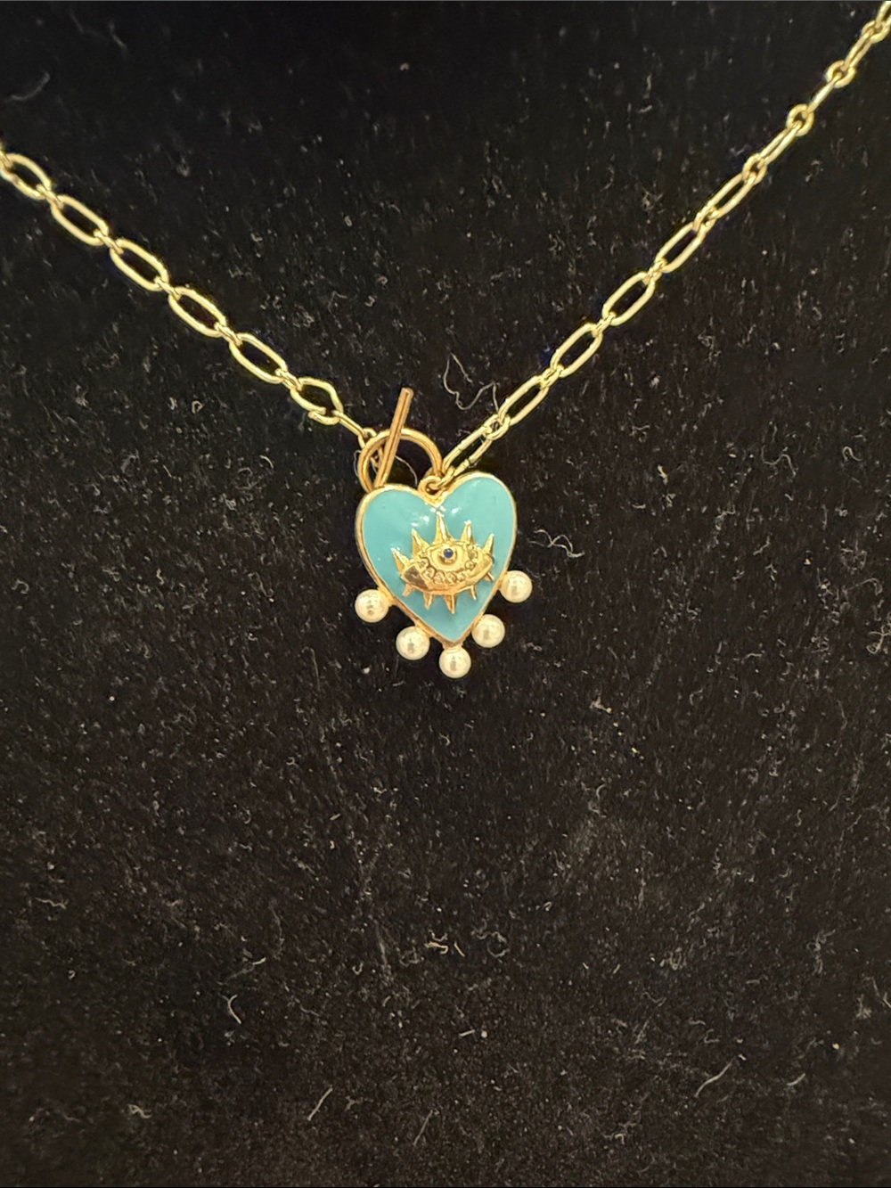 Gold-Tone Turquoise Heart Eye Pendant Necklace
